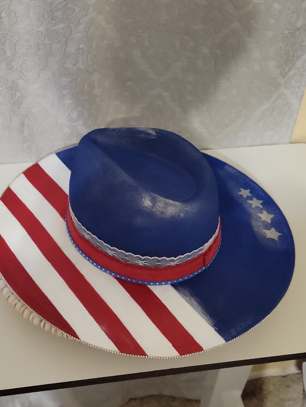 Patriotic Red White & Blue Wide-Brim Hand Painted Fedora